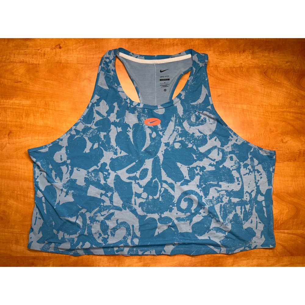 Nike Dri-FIT Slim Fit Floral Racerback Tank Top Blue 3X Cropped Activewear